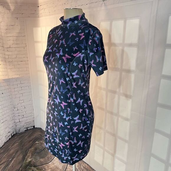Rokoko velvet short sleeve mock neck velvet butterfly bodycon mini dress size 10 - Picture 3 of 9